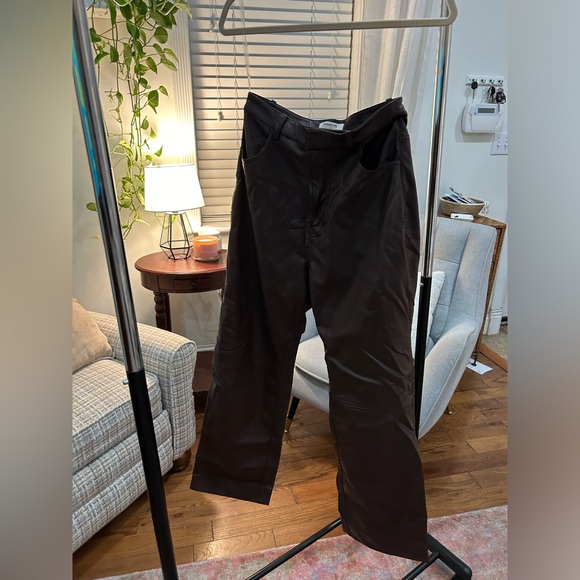 House of CB Inaya Dark Brown Stretch Vegan Leather Trousers - Picture 2 of 10